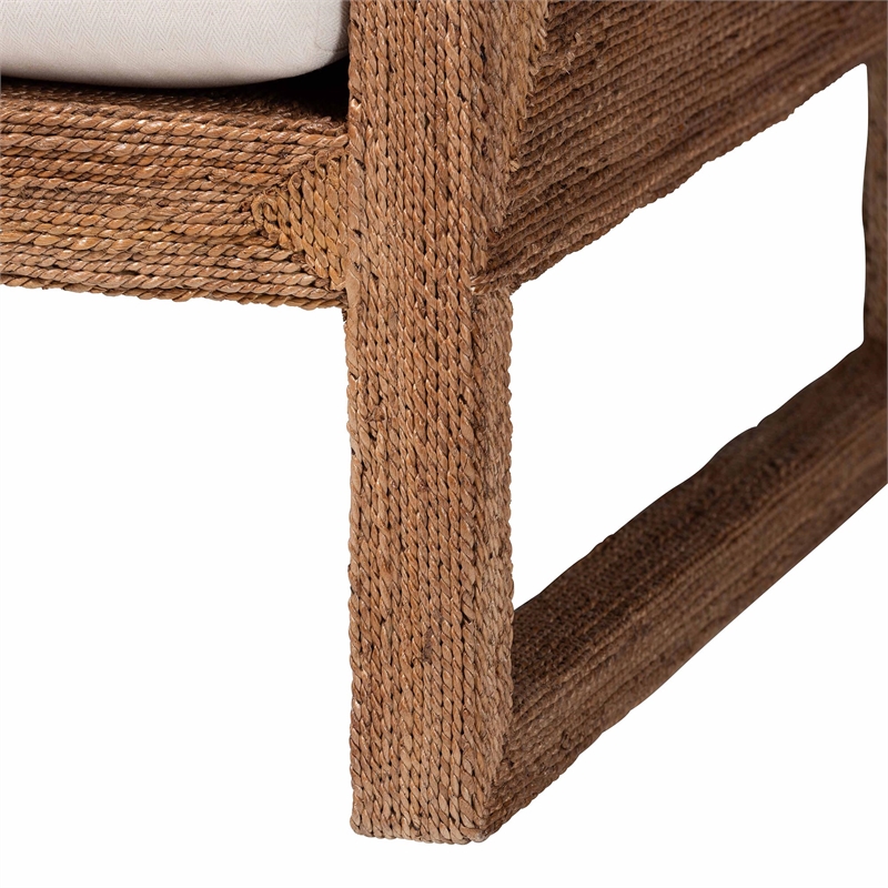 Pemberly Row Bleached Seagrass Tuxedo Arm Chair with Cushions