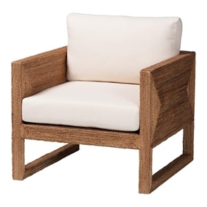 Pemberly Row Bleached Seagrass Tuxedo Arm Chair with Cushions
