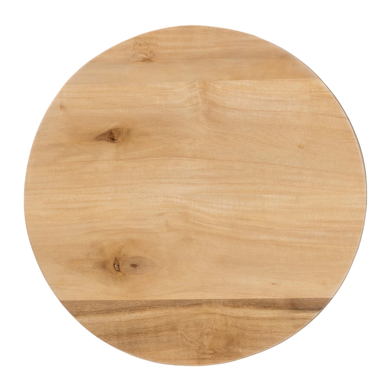 Pemberly Row Contemporary Slatted Acacia Wood Round Pedestal End Table