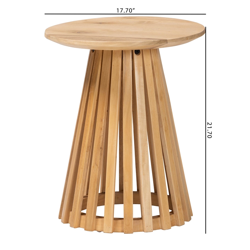 Pemberly Row Contemporary Slatted Acacia Wood Round Pedestal End Table