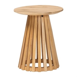 Pemberly Row Contemporary Slatted Acacia Wood Round Pedestal End Table