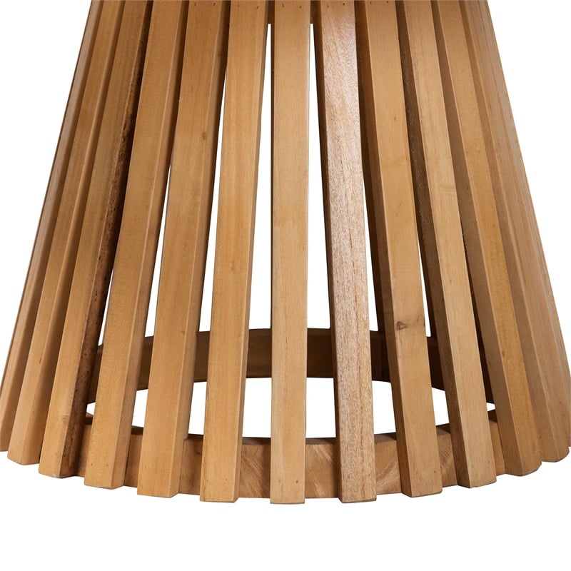 Pemberly Row Slatted Acacia Wood Round Pedestal Coffee Table
