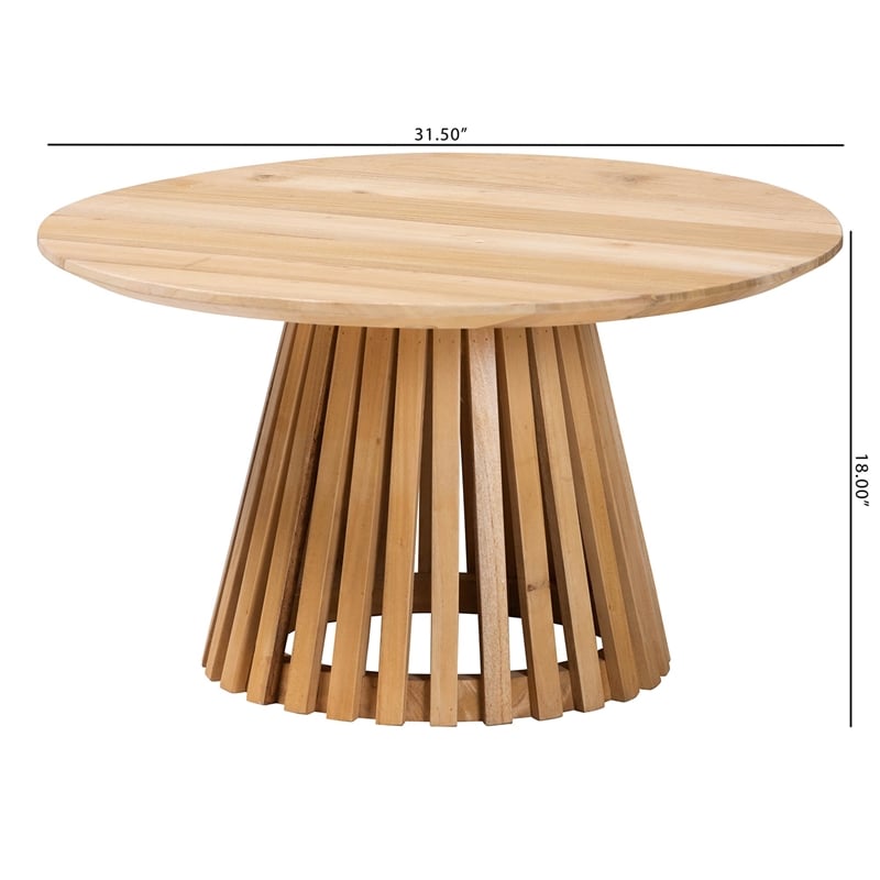 Pemberly Row Slatted Acacia Wood Round Pedestal Coffee Table