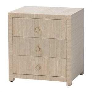 Pemberly Row Woven Grasscloth 3-Drawer Nightstand with Ring Pulls