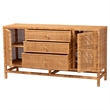 Pemberly Row Honey Rattan and Mahogany Wood 3-Drawer Storage Cabinet