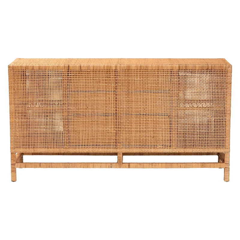Pemberly Row Honey Rattan and Mahogany Wood 3-Drawer Storage Cabinet