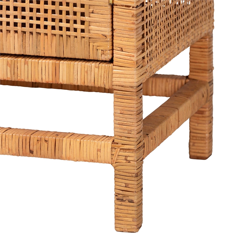 Pemberly Row Honey Rattan and Mahogany Wood 3-Drawer Storage Cabinet