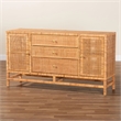 Pemberly Row Honey Rattan and Mahogany Wood 3-Drawer Storage Cabinet