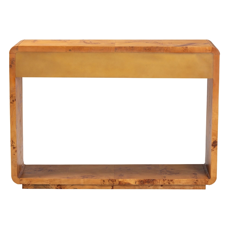 Pemberly Row Contemporary Natural Real Burl Wood 3-Drawer Console Table
