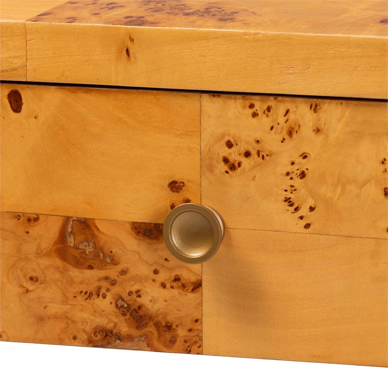 Pemberly Row Contemporary Natural Real Burl Wood 3-Drawer Console Table
