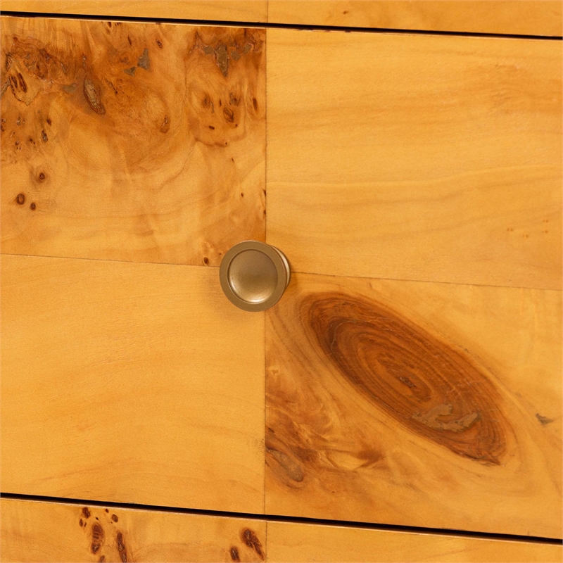 Pemberly Row Natural Real Burl Wood 6-Drawer Dresser with Metal Pulls