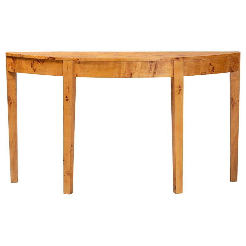 Pemberly Row Contemporary Natural Real Burl Wood Half-Moon Console Table