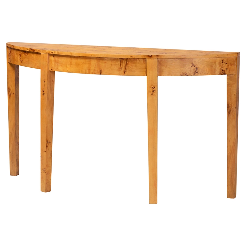 Pemberly Row Contemporary Natural Real Burl Wood Half-Moon Console Table