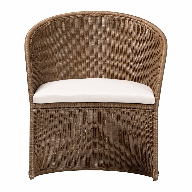 Pemberly Row Contemporary Greywashed Rattan Accent Chair with Cushion