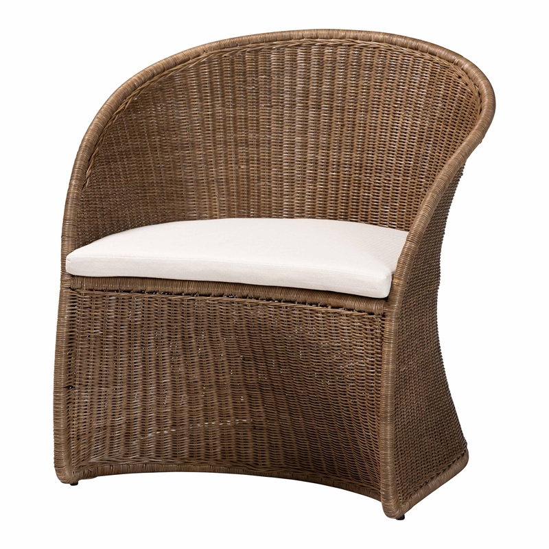 Pemberly Row Contemporary Greywashed Rattan Accent Chair with Cushion