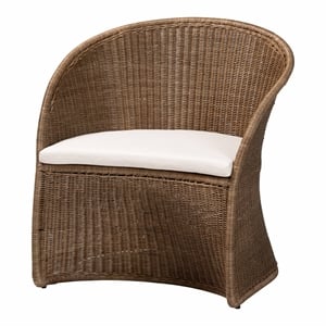 Pemberly Row Contemporary Greywashed Rattan Accent Chair with Cushion