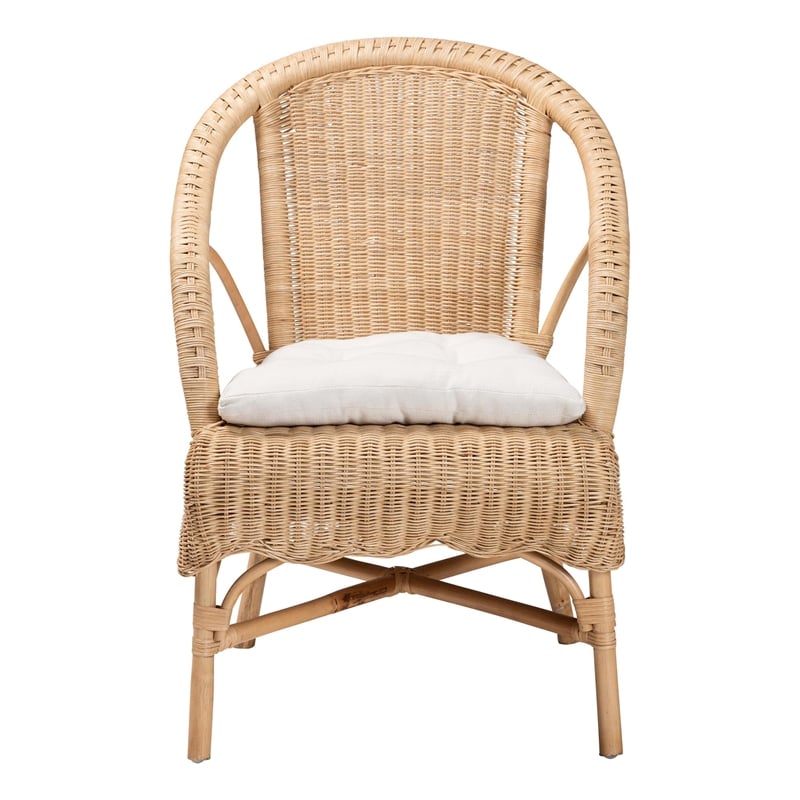 Pemberly Row Natural Rattan Scalloped Dining Chair with Cushion