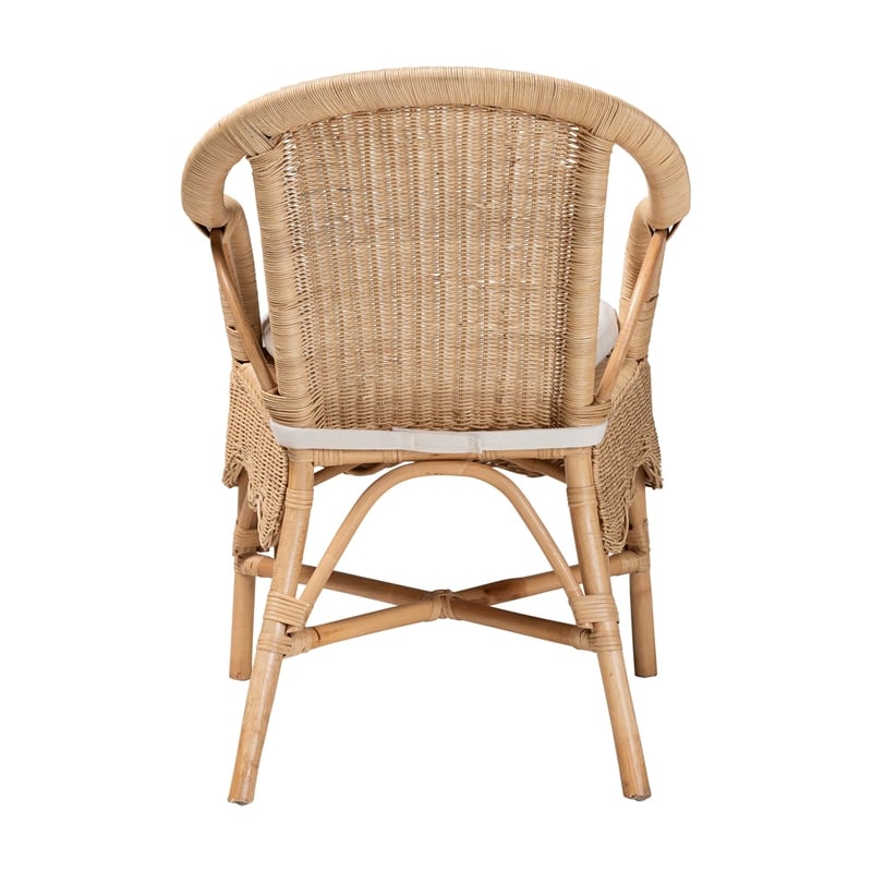 Pemberly Row Natural Rattan Scalloped Dining Chair with Cushion