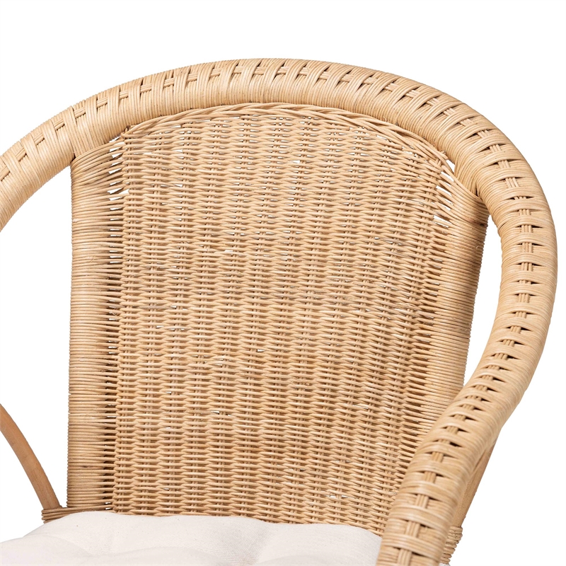 Pemberly Row Natural Rattan Scalloped Dining Chair with Cushion
