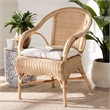 Pemberly Row Natural Rattan Scalloped Dining Chair with Cushion