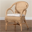 Pemberly Row Natural Rattan Scalloped Dining Chair with Cushion