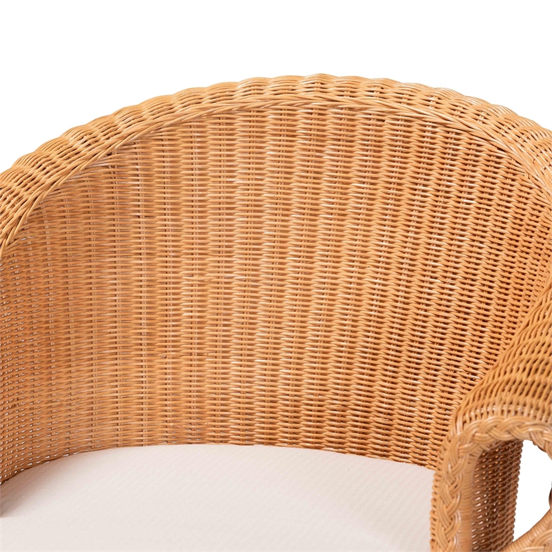 Pemberly Row Braided Honey Rattan Dining Chair with Scalloped Skirt