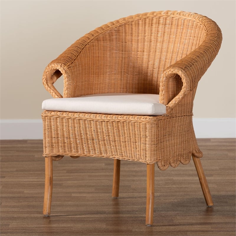 Pemberly Row Braided Honey Rattan Dining Chair with Scalloped Skirt
