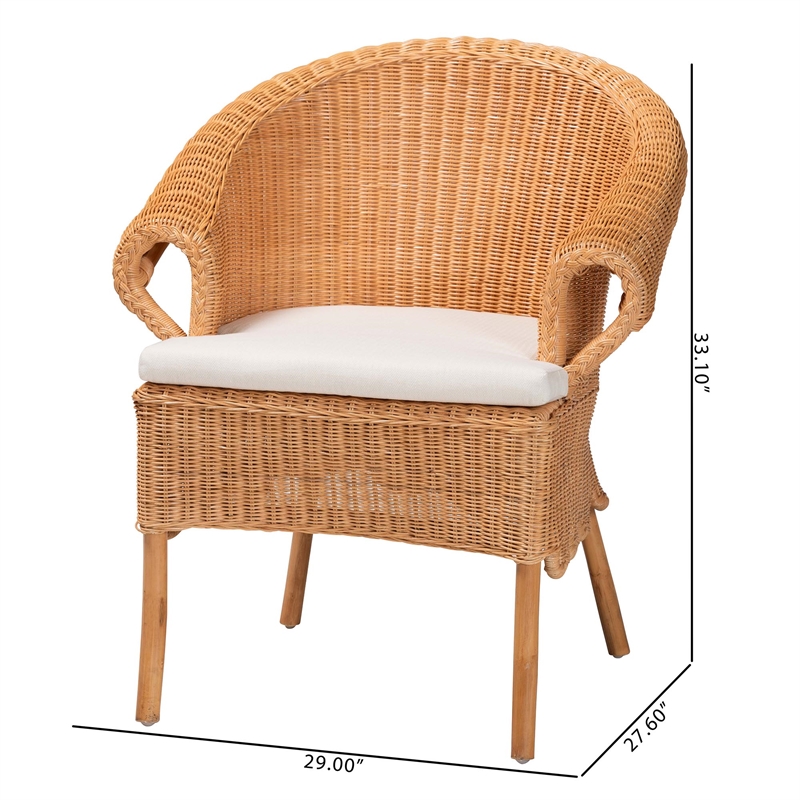 Pemberly Row Braided Honey Rattan Dining Chair with Scalloped Skirt