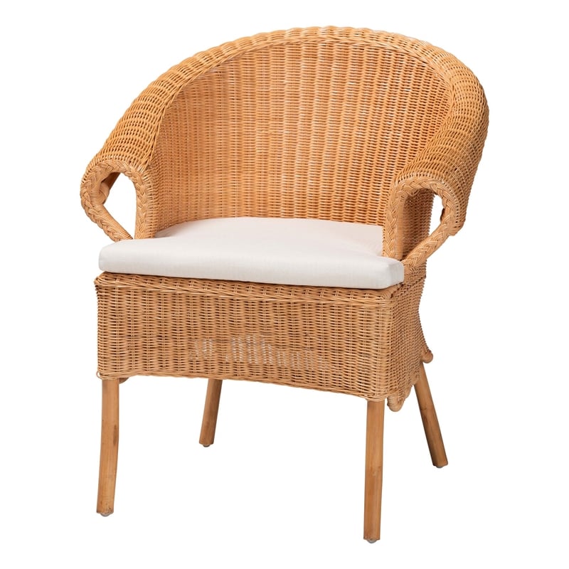 Pemberly Row Braided Honey Rattan Dining Chair with Scalloped Skirt