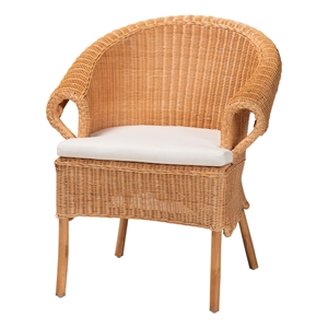 Pemberly Row Braided Honey Rattan Dining Chair with Scalloped Skirt