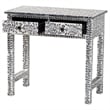 Pemberly Row Black and White Capiz Shell 2-Drawer Floral Console Table