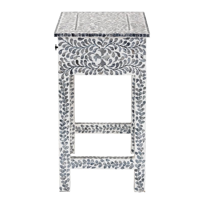 Pemberly Row Black and White Capiz Shell 2-Drawer Floral Console Table