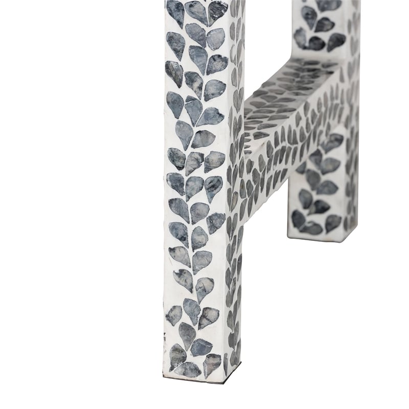 Pemberly Row Black and White Capiz Shell 2-Drawer Floral Console Table