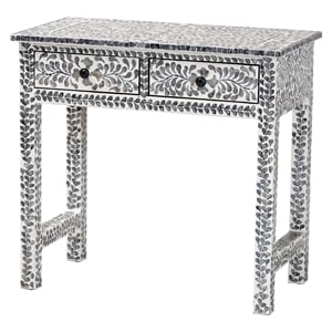Pemberly Row Black and White Capiz Shell 2-Drawer Floral Console Table