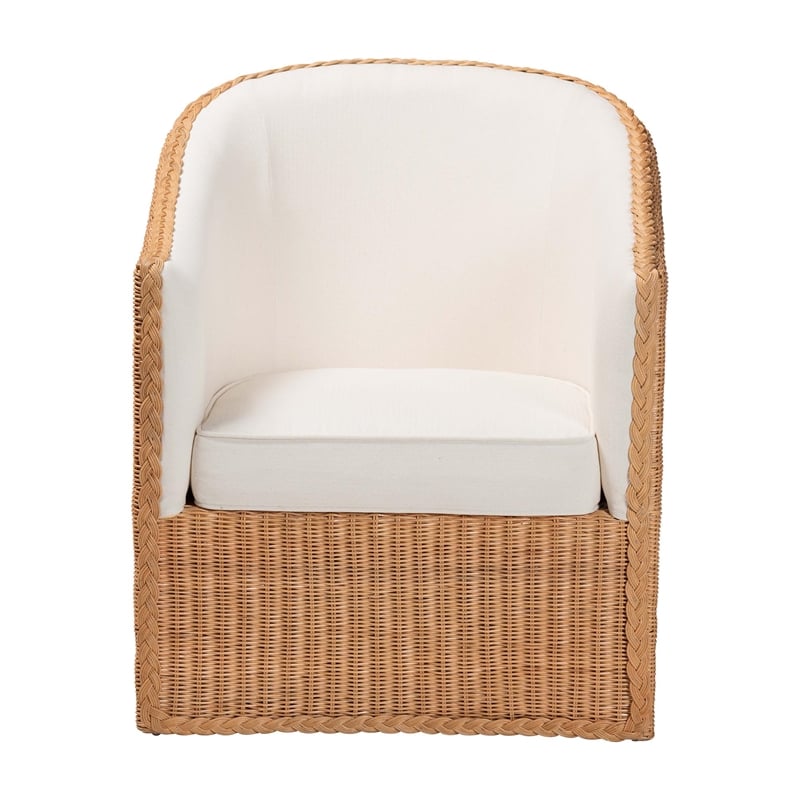 Pemberly Row Light Honey Rattan Arm Chair with Braided Detail