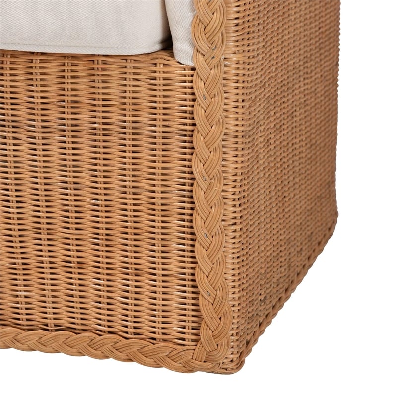 Pemberly Row Light Honey Rattan Arm Chair with Braided Detail
