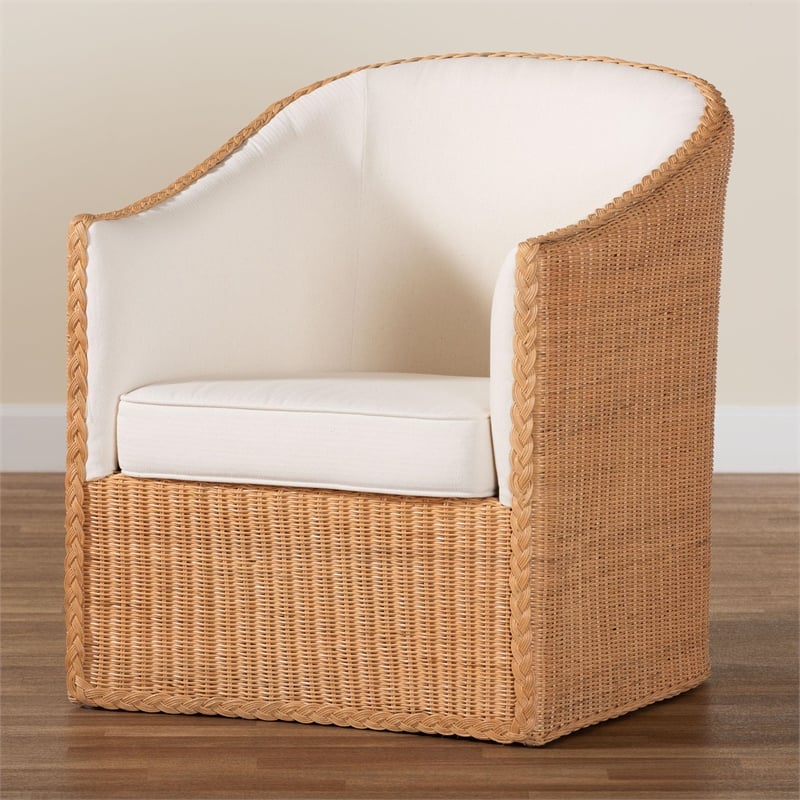 Pemberly Row Light Honey Rattan Arm Chair with Braided Detail