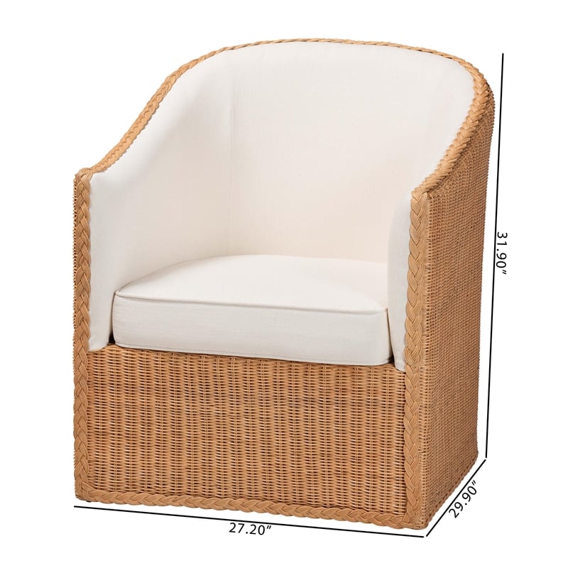 Pemberly Row Light Honey Rattan Arm Chair with Braided Detail