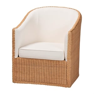 Pemberly Row Light Honey Rattan Arm Chair with Braided Detail