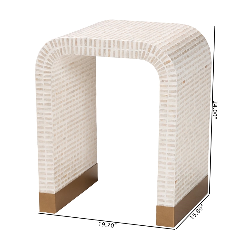 Pemberly Row Beige and White Capiz Shell Waterfall End Table
