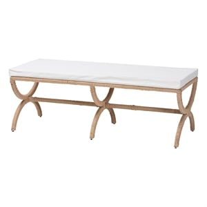 Pemberly Row Natural Seagrass Accent Bench with Hourglass Legs