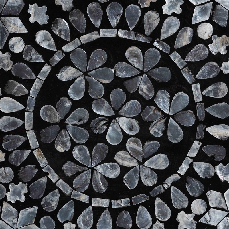 Pemberly Row Black and White Capiz Shell Round Floral End Table
