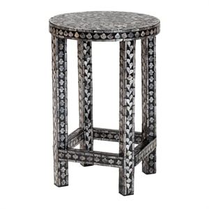 Pemberly Row Black and White Capiz Shell Round Floral End Table