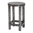 Pemberly Row Black and White Capiz Shell Round Floral End Table