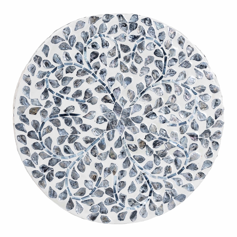 Pemberly Row Black and White Capiz Shell Round Ottoman Footstool