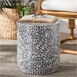 Pemberly Row Black and White Capiz Shell Round Ottoman Footstool