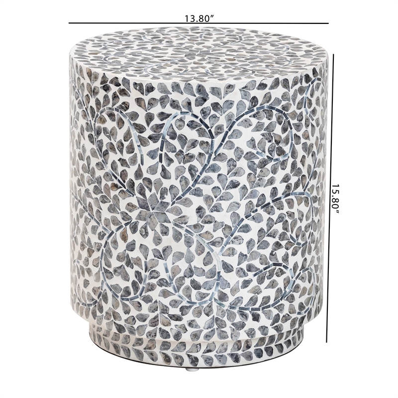 Pemberly Row Black and White Capiz Shell Round Ottoman Footstool