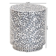 Pemberly Row Black and White Capiz Shell Round Ottoman Footstool