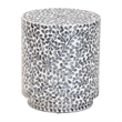 Pemberly Row Black and White Capiz Shell Round Ottoman Footstool