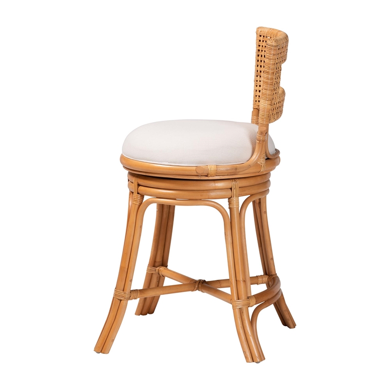 Pemberly Row Natural Rattan Swivel Counter Stool with Cushion